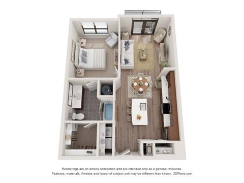 Floor plan for 1 bed, 1 bath, 702 sqft
